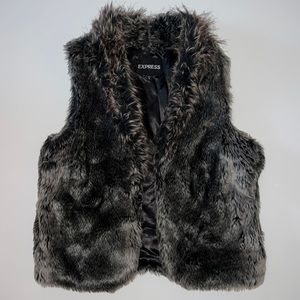 Express Faux Fur Multi Colored Winter Vest Size Large